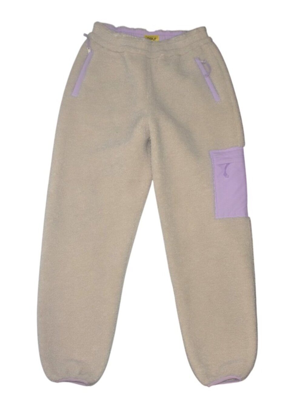Golf Wang Sherpa Fleece Pants Jogger Light Cream Beige Lavender Zipper Pockets S